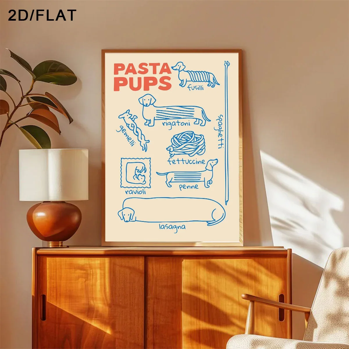 Cartoon Dachshunds Pasta Canvas Prints Poster Modern Funny Pasta Pups Art Prints Dining Room Kitchen Wall Art Home Decor Poster