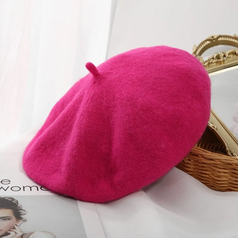 

Французские шерстяные береты — однотонная классическая зимняя шапка-бини, розовая