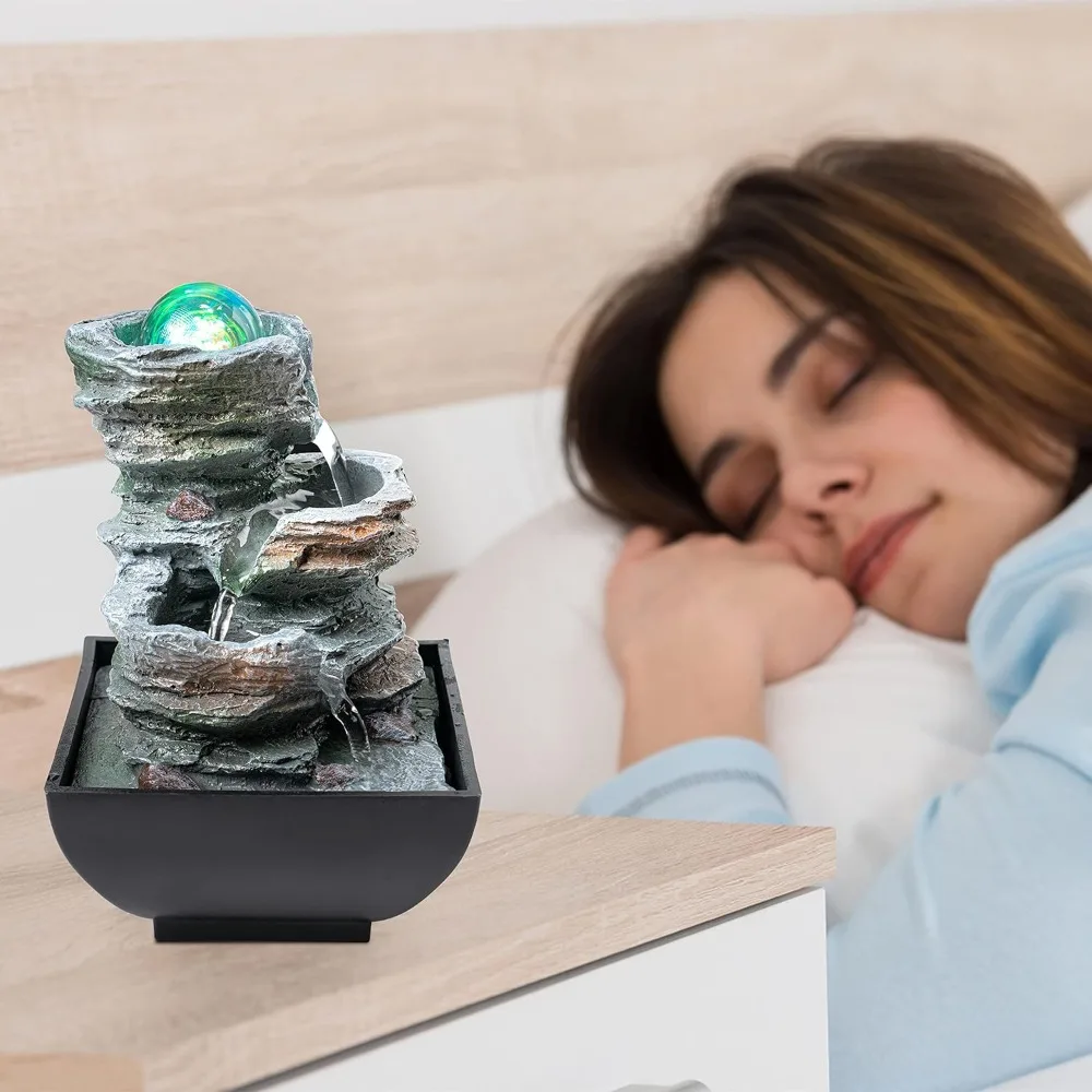 نافورة شلال سطح المكتب مع أضواء LED وأصوات مائية مريحة - ديكور زن للتأمل في المكاتب المنزلية #6