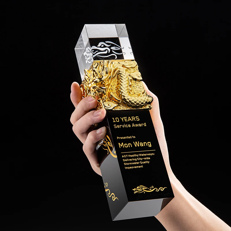 

Customized Rectangular Columnar Crystal Trophy, Premium Excellent Employee Award Souvenir, Home Decoration Honor Team Medal, 1Pc