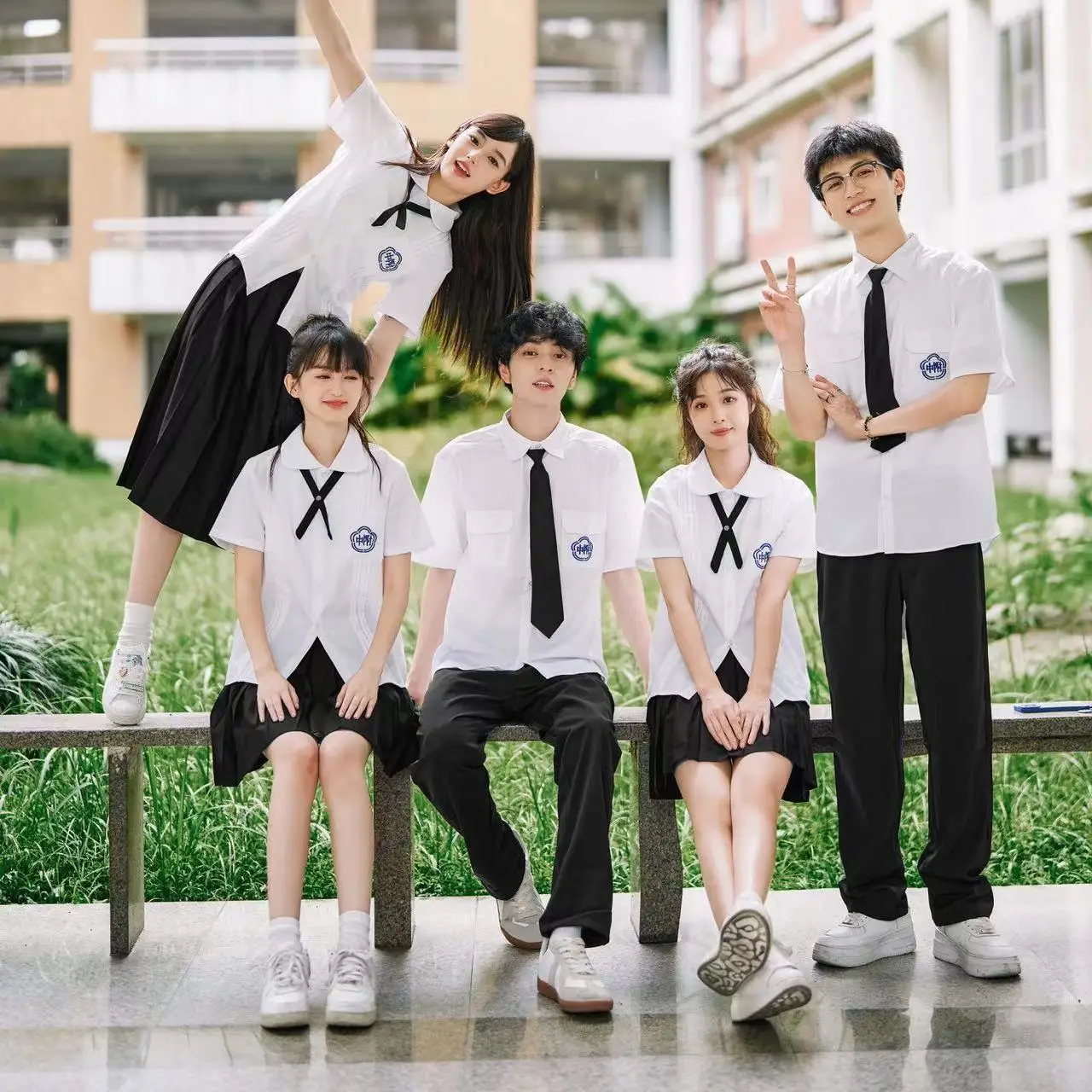 Taiwan School Uniform Set Junior And High School Student JK Uniform White Shirt College Graduation Photo Summer Class Uniform