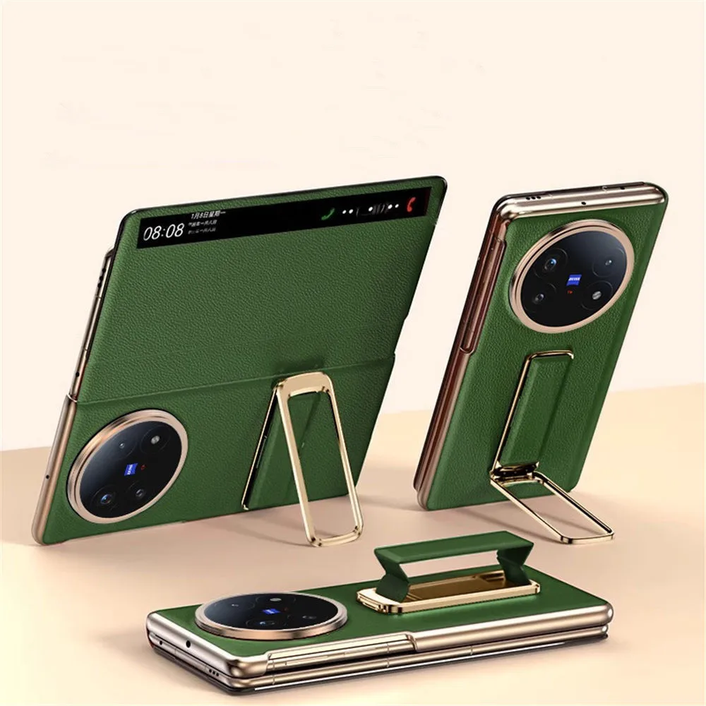 Premium Nutural Cowhide Leather Flip Case for Vivo X Fold5 Wristband Bracket Full Cover