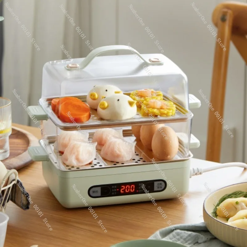 Egg Boiler with Automatic Power Off,Double-Layer Electric Steamer,Timer,Household Steamed Egg Custard Breakfast Machine