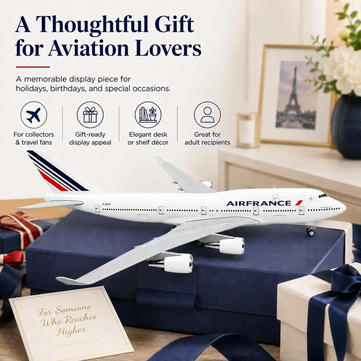 30cm France B747 Diecast Resin Airplane Model With Landing Gear Wheel For Adult Aviation Enthusiast Gift or Display Collection