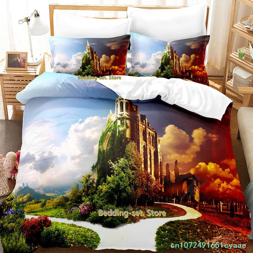 Science Fiction Enchanted Castle Bedding Set Single Twin Full Queen King Size Bed Set Adult Kid Bedroom Duvetcover Sets מצעים