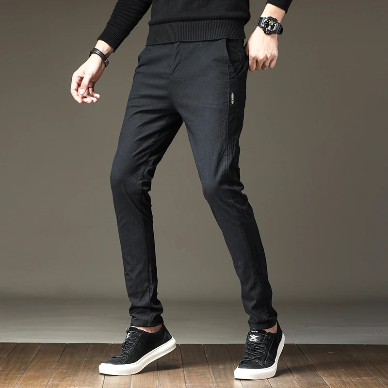 Pantalones de lápiz informales de negocios para hombre, traje ligero recto ajustado, pantalones de senderismo, moda