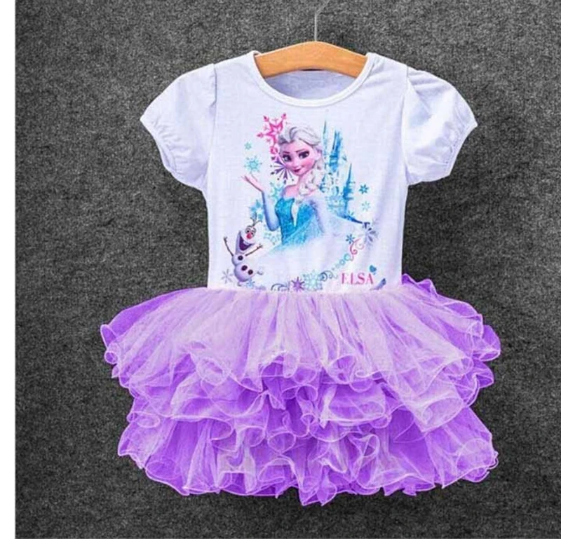 Summer New Frozen TuTu Dress Girls Elsa Short Sleeve Mesh Princess Birthday Party Costume Vestido Outfits Children Clothing 3-8Y