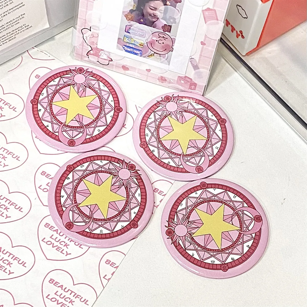 

20 Pcs Cartoon Pink Star Mini Mirror, Cute Gift, Makeup Portable Mirror, Women's Cartoon Girl Round Bag Mirror