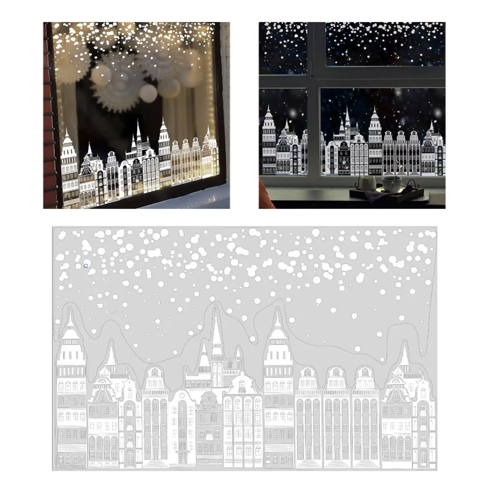 Christmas Village House Window Cling,Static Cling Street Scene Window Cling for Car Window Glass Window Festival Housewarming