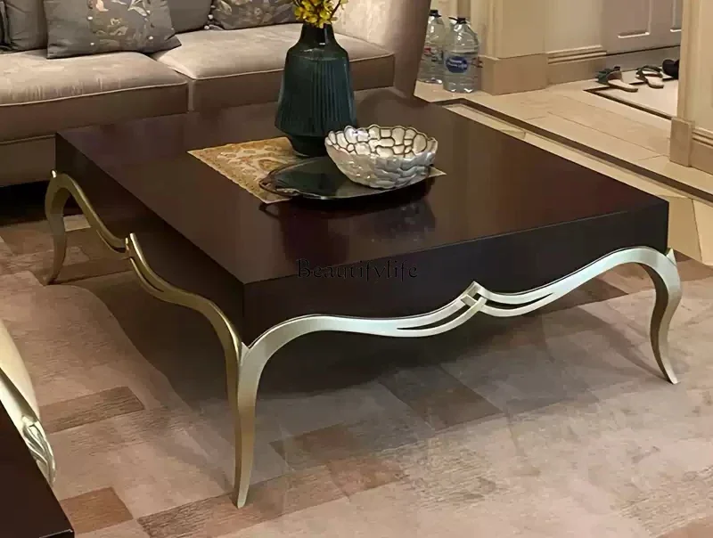 FG-*French solid wood carving flower coffee table American square coffee table villa retro palace light luxury