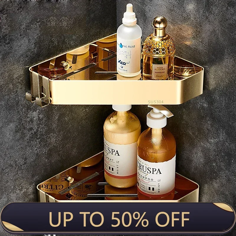 304 Stainless Steel Bathroom Shelf Shower Room Shampoo Skincare Shelves Corner Rack Storage Basket Corner Toilet Triangle Rack