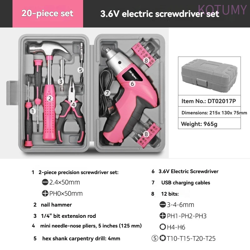 20pcs 3.6V Lithium-ion Cordless Screwdriver Set, Rechargeable Electric Drill Kit with Accessories, Multifunctional Mini Power To