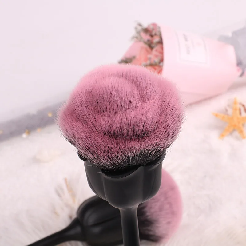 Black Rose Flower Make Up Brush Loose Powder Brushes Blush Foundation Cosmetic Brush for Women Nail Art Dust Brush for Manicure