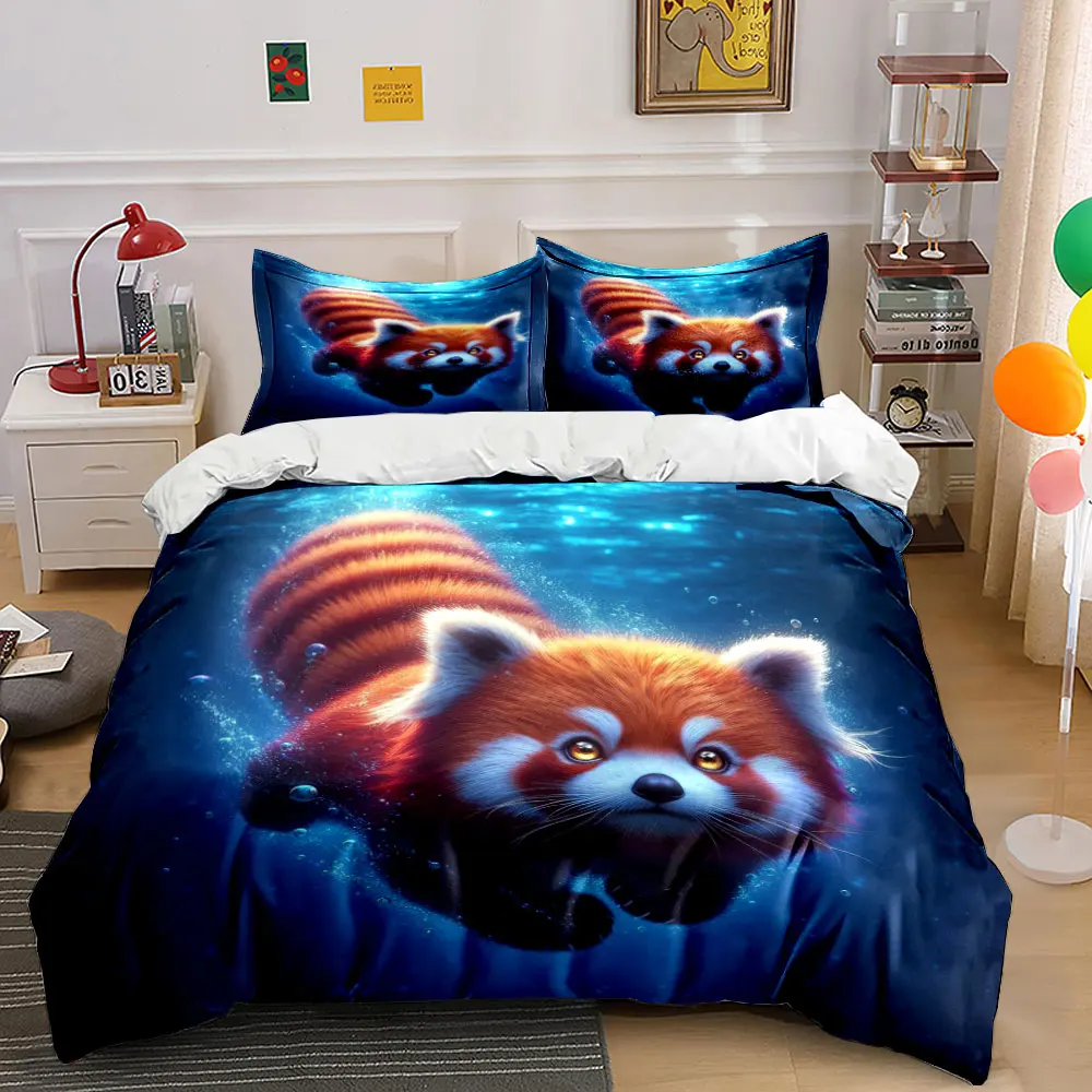 Red panda swimming underwater Duvet Cover Set with 3D Printing Design Soft Polyester Bedding Set All-Season Comfort for gifts
