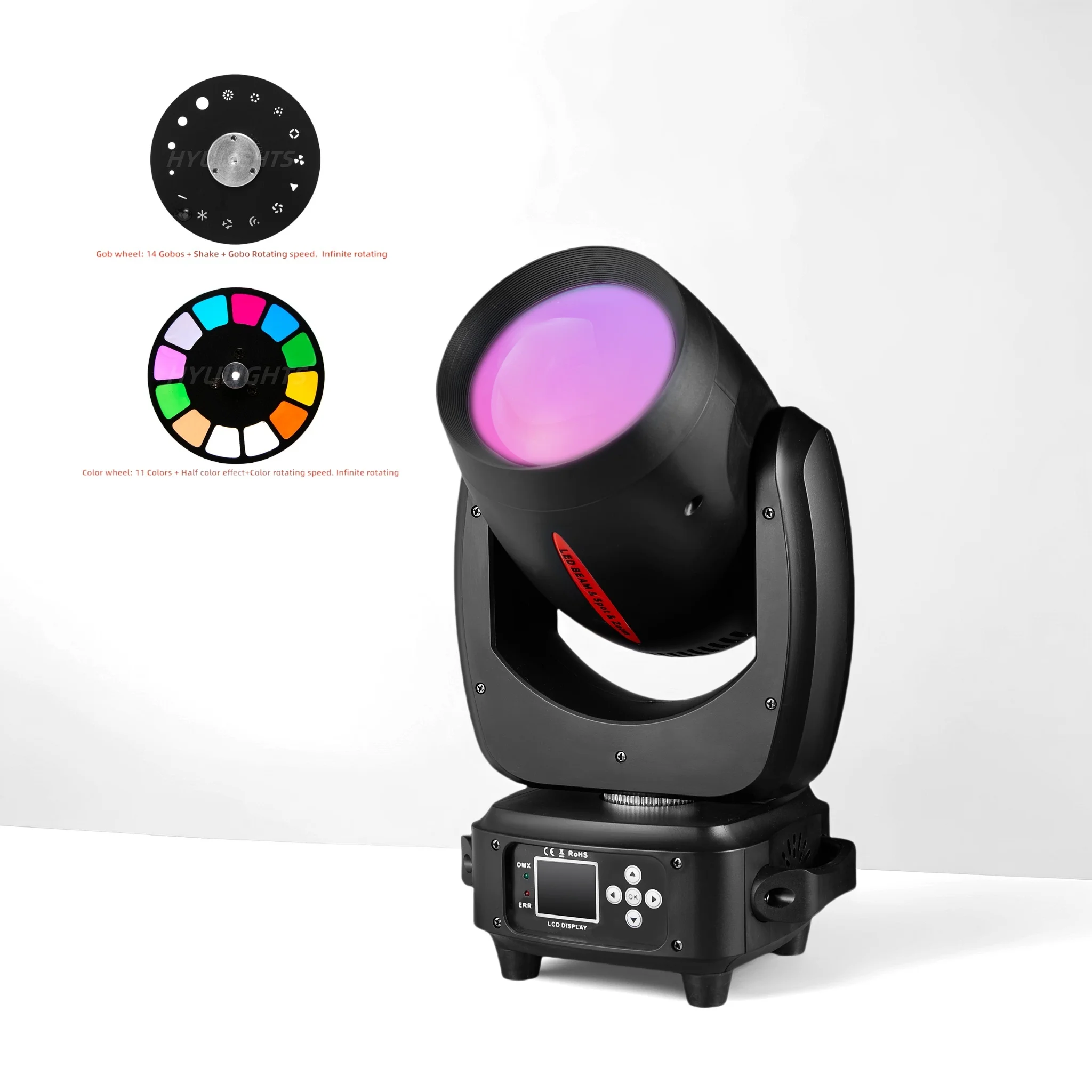 180W LED Moving Head Beam Spot Zoom 24 Prism 14 Gobos 12-Color Wheel and 3D Wheel -Lens DJ DMX512 Stage Lights Bar KTV Club