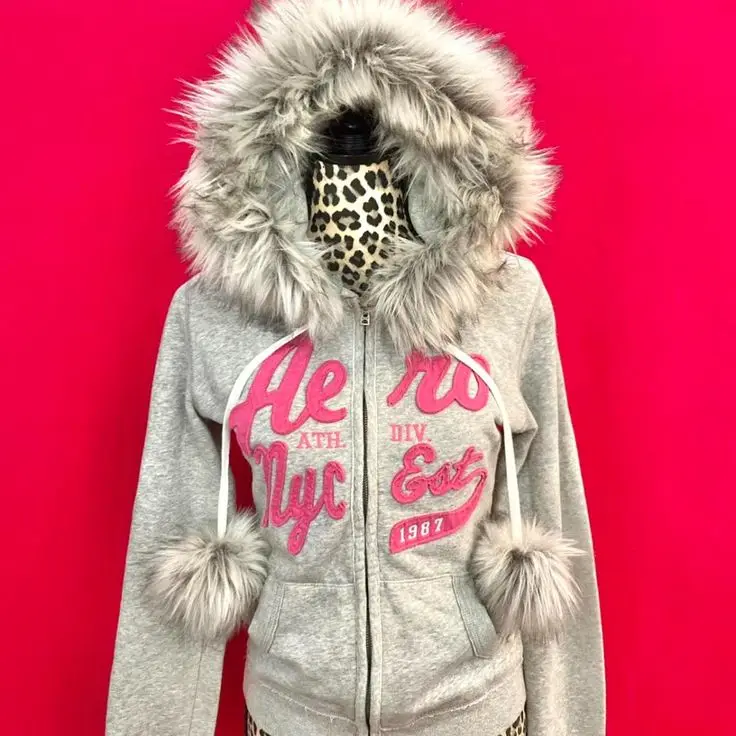 Street Style Leopard Print American Plush Jacket Y2K Top with Harajuku Print Light Color Hoodie Design Clothing Kawaii Clothes