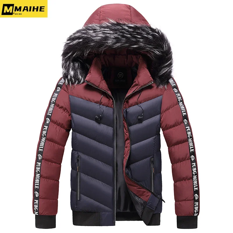 Outdoor Winter Fashion Jacket Parka Men's New Autumn Fur Collar Hooded Warm Men's Jacket Casual Windproof Quilted Thick Ski Suit