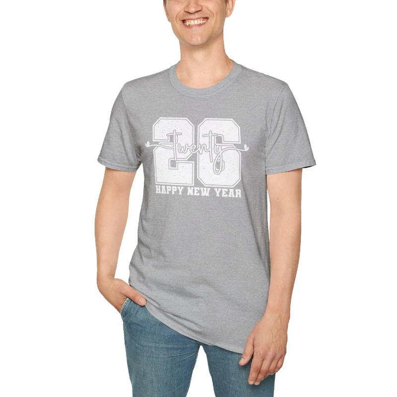 Happy New Year 2026 Harajuku T-Shirt Distressed Varsity 26 Retro College Style NYE Unisex Hipster Street Fashion T-Shirt Tops