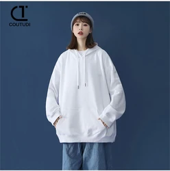 COUTUDI Korean Fashion Hooded Sweatshirt T-shirt Oversize Solid Color Women's Sweater Pocket Sports Loose Pullover Tops Hoodies