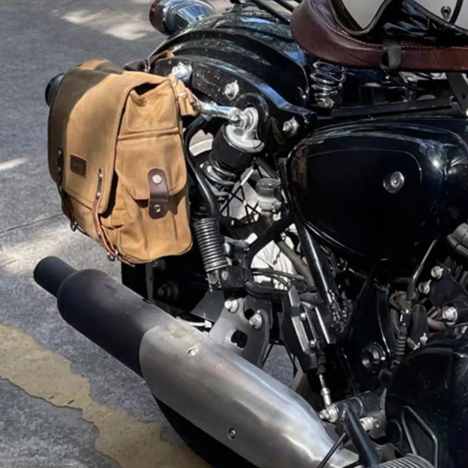 Large Motorcycle Storage Pouch Waxed Canvas Side Bag for Riding Clothes 13 Inch Laptop Weekend Trips