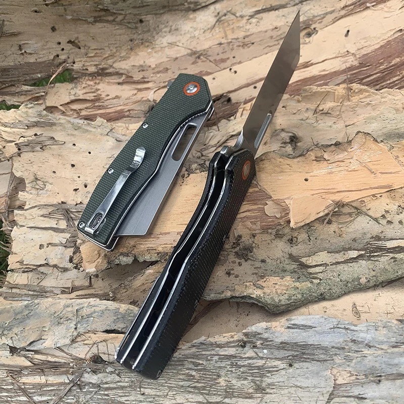 GT955 Pocket Folding Knife D2 Steel Flipper Knife Micarta Handle Camping EDC Fishing Hiking Tools With Clip