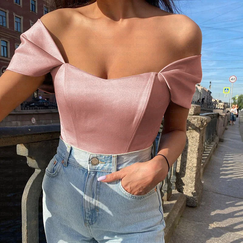 Elegant Temperament Square Collar Shoulder Fishbone Slim Casual Vest Sexy Corset Summer Solid Color Concise Off Shoulder Tanks