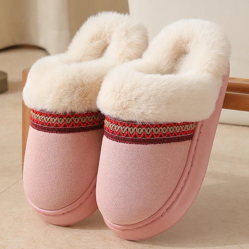 Plus Size Shoes for Women Men Couples Winter Fashion Round Toe Platform Plush Keep Warm Slippers Casual House Footwear 36-45