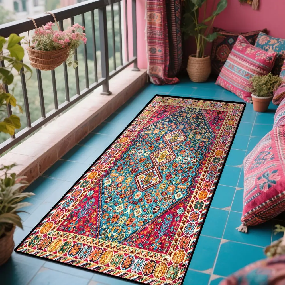 VIKAMA Vintage Persian Corridor Rug Indoor/Outdoor Runner Rug Non-Slip Kitchen & Dining Mat Bedroom & Balcony Carpet Home Decor view 4