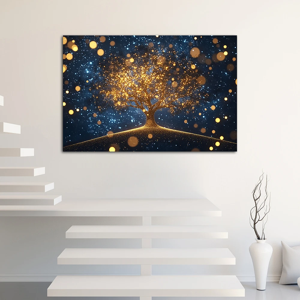 Abstract Golden Tree of Life Canvas Painting Wall Art Illustration Home Decor Decorative Pictures for Living Room