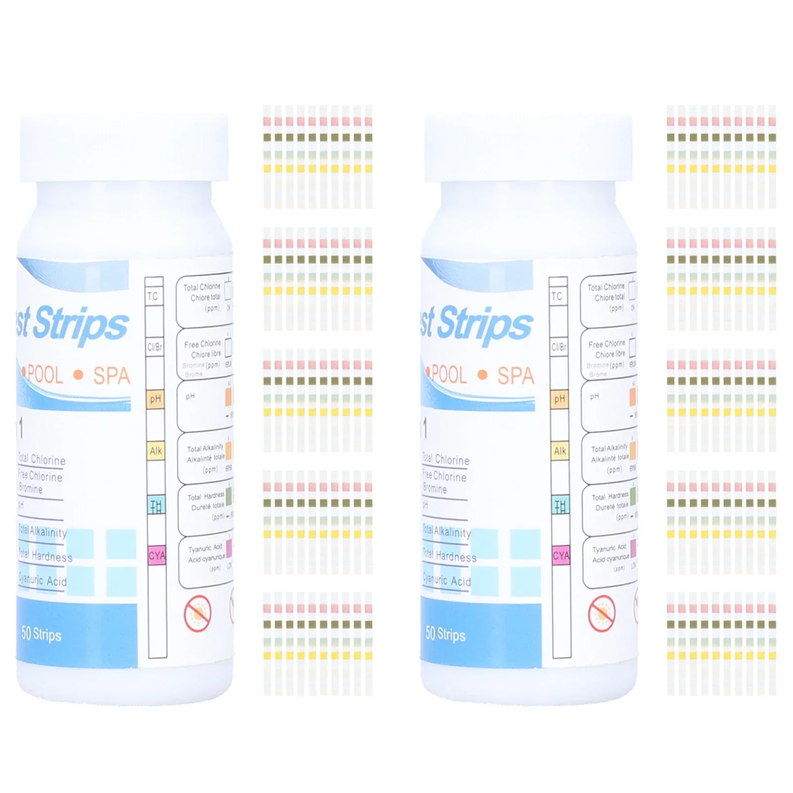 2 Bottle Pool Tester 6 In 1 Test Strips for Pool Total Chlorine Free Chlorine/Bromine pH Alkalinity Hardness Cyanuric Acid