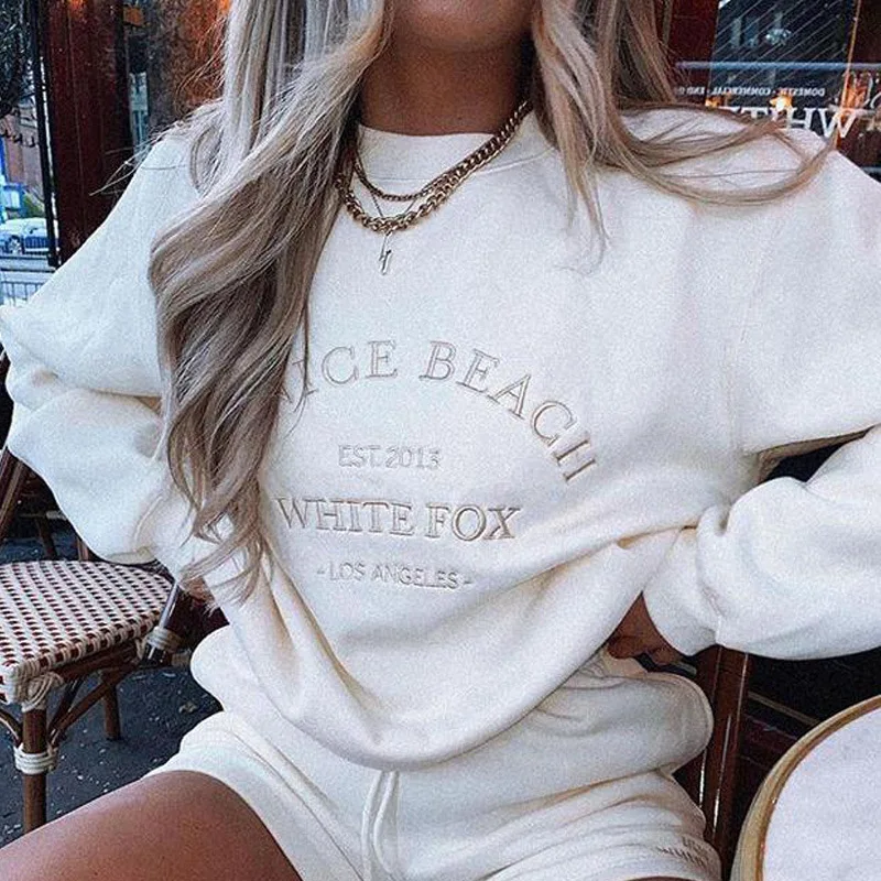 

Letter Embroidery White Vintage American Crewneck Sweatshirt Women Streetwear Long Sleeve Casual Girls Tops Winter 2022 New