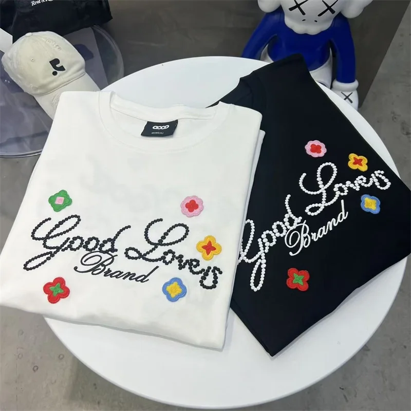 Oversized Goodbrand Men T Shirt Colorful Flowers Embroidery Logo GOODBRAND Women Top Tee One Day Shipped Out