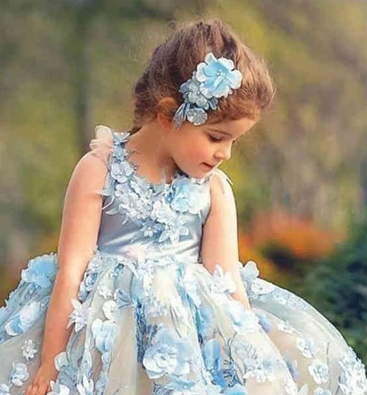 Precioso vestido esponjoso con apliques 3d, sin mangas, sin espalda, vestido de niña de flores, boda, hermosa flor, vestido de baile de comunión infantil