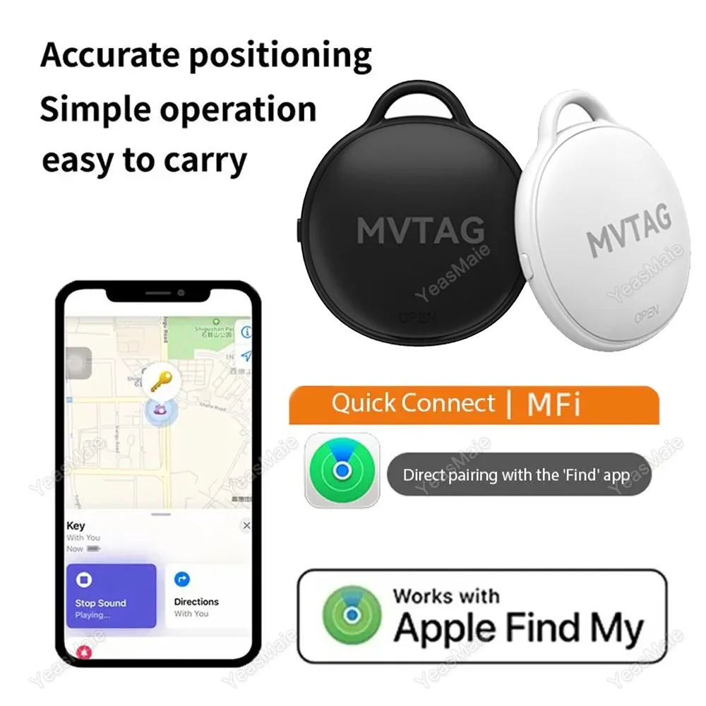 Smart Bluetooth GPS Tracker Works with Apple Find My APP ITag Anti Lost Reminder Device MFI Rated Locator Keys Pet Kids Finder