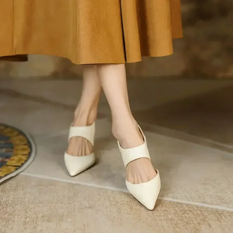 Women Sandals New French Back Empty Stiletto Toe Women High Heel Sandals Pointed Toe Roman Style Solid Color Women Shoes