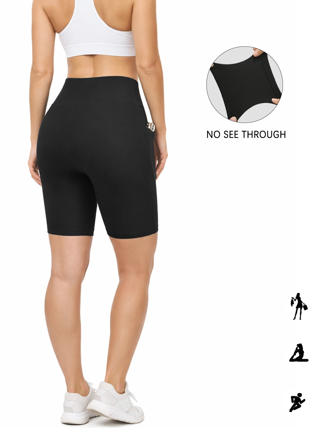 Women's Super Soft Crossover High Waisted Biker Shorts With Pockets Tummy Control No See Through Workout Yoga Running Shorts