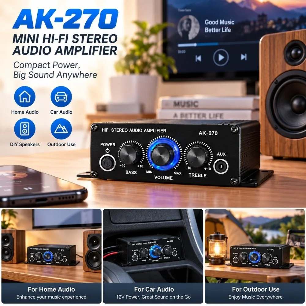 1pcs Versatile 12V Power Mini Stereo Amplifier HiFi Sound Small Size Power Amplifier System Sound Amp Receiver Home Use