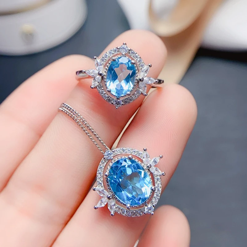 Natural Topaz jewelry sets for women rings pendant silver 925  luxury gem stones 18k gold plated free shiping items