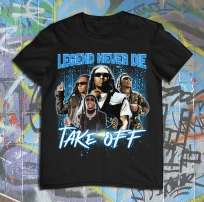 Takeoff Migos band Rap Signature T-shirt Black Short Sleeve