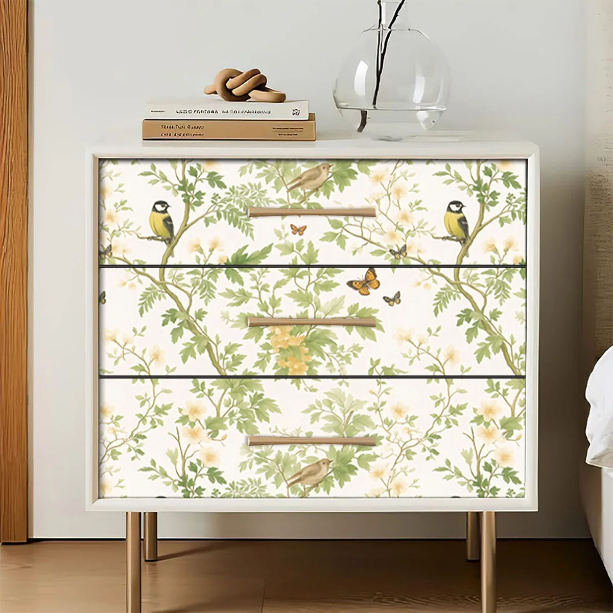 Tropical Birds Peel and Stick Wallpaper Self Adhesive PVC Waterproof Cabinet Sticker Forest Bird on the Branch Wall Paper Mural