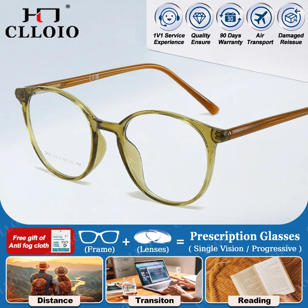 

CLLOIO New Round Anti Blue Ray Progressive Prescription Glasses High Quality Men Women Optical Photochromic Myopia Eyeglasses