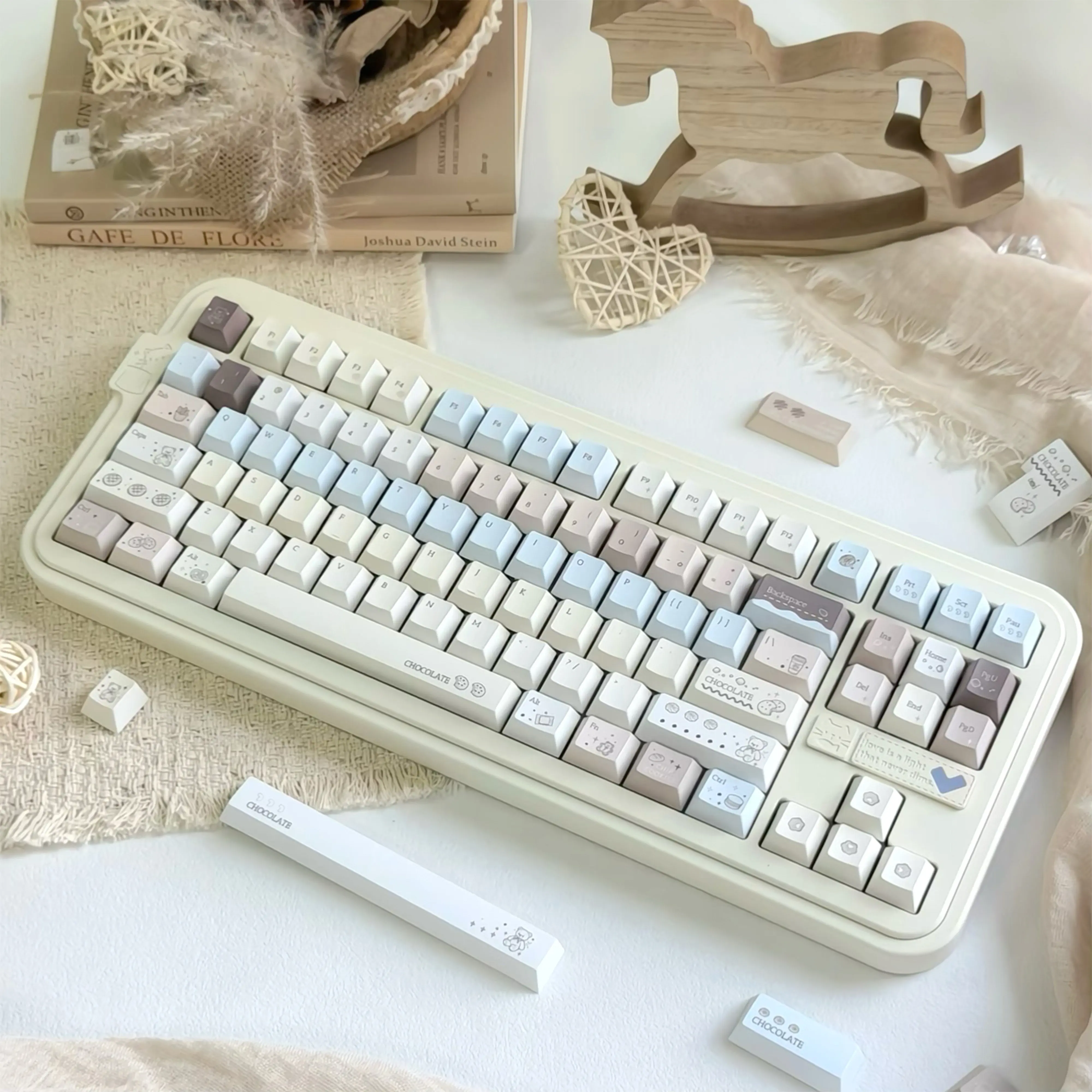 MAIMOOO Cookies Keycaps Light Color Khaki Keyboard Keycaps Cherry Height Pbt Material Keyboard Cute Keycap