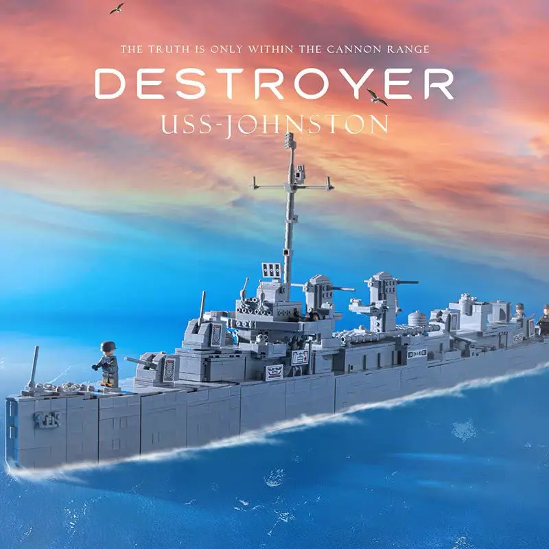 WW2เข้ากันได้กับ Lego เรือรบทหาร Series เรือรบ USS Johnston บล็อกตัวต่อเรืออิฐของเล่นสำหรับของขวัญเด็ก