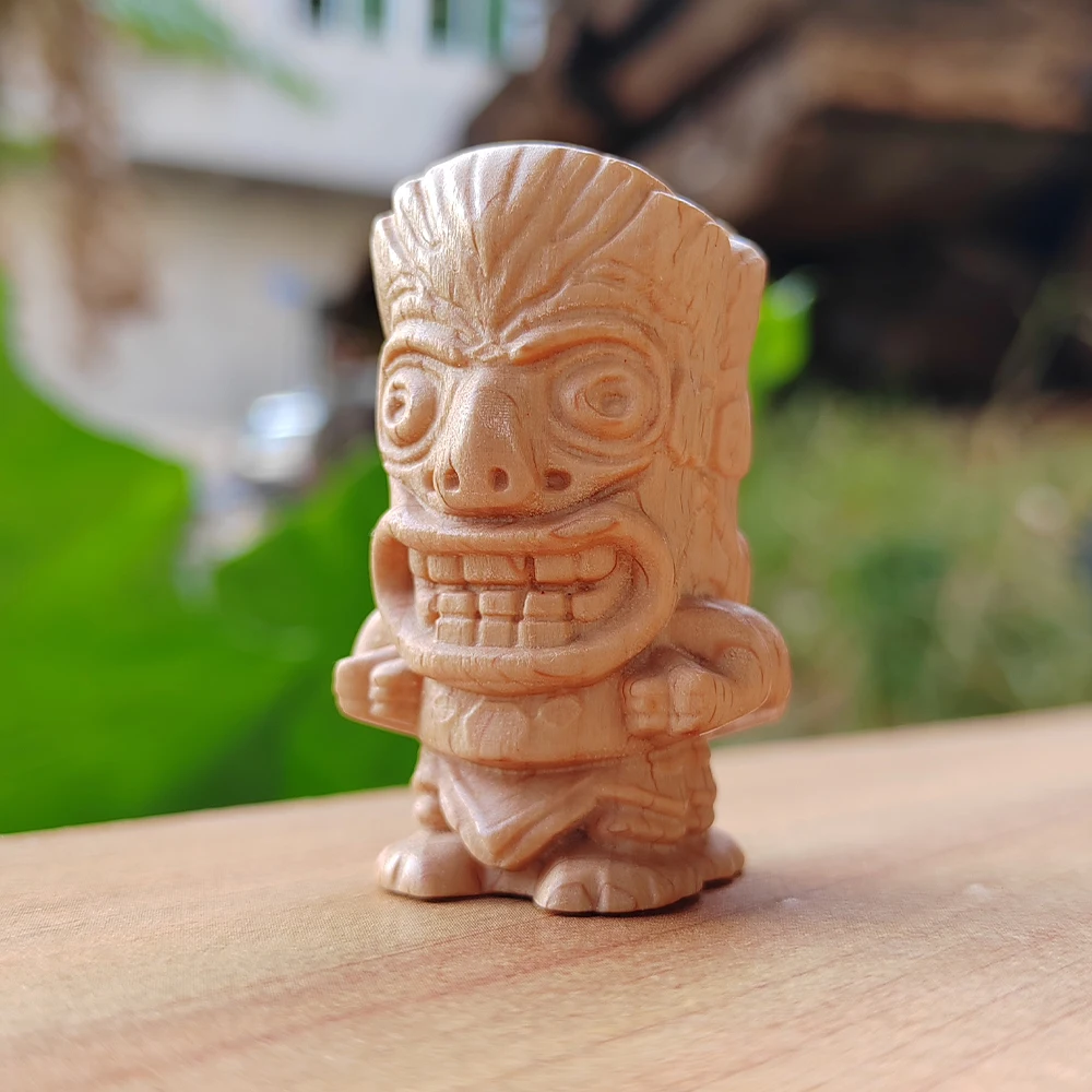 1.8 Inch Hand-Carved Tiki Totem Ornament, Abstract Style, Ethnic Style, Suitable for Office Decoration, Desktop Decorations, Indoor Decorations, Living Room, Centerpiece Decoration, Back-To-School Season Gift, Christmas Gift