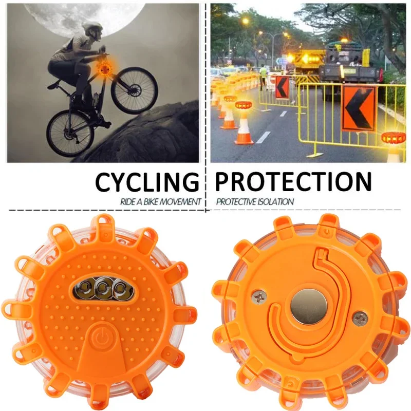9 Modes 12Led Flares Emergency Lights Road Safety Beacon Disc Flashing Warning Light With Magnetic Roadside Warning Flasher