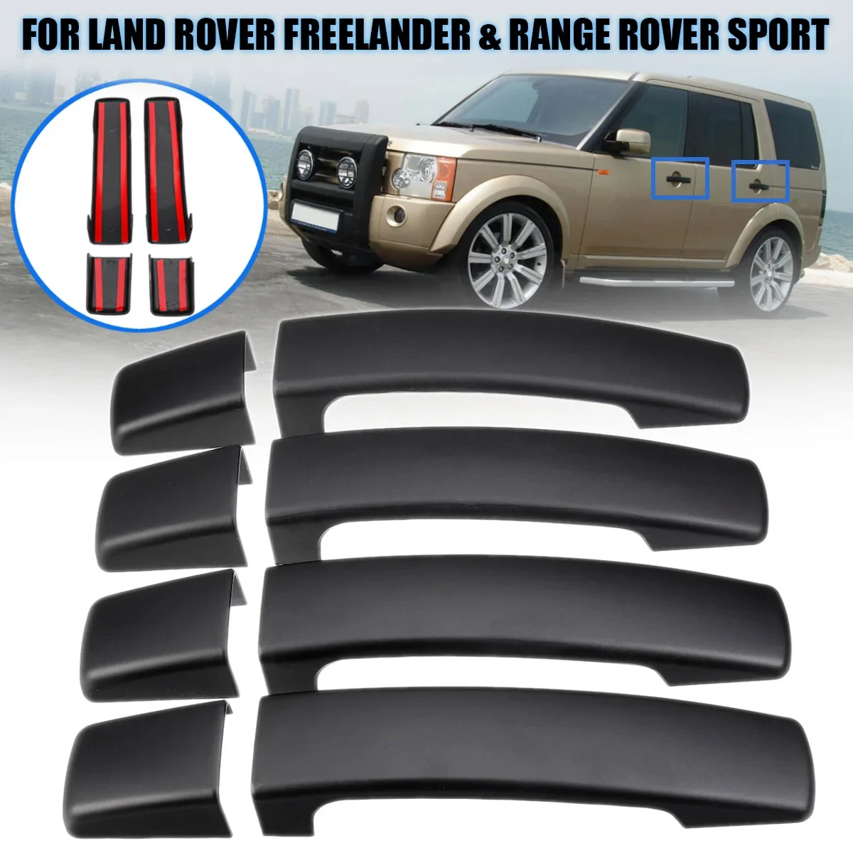8 Uds cubierta de manija de puerta de coche embellecedor para Land Rover LR2 LR3 Freelander Sport Freelander 2 2005 2006 2007 2008 2009 pegatina