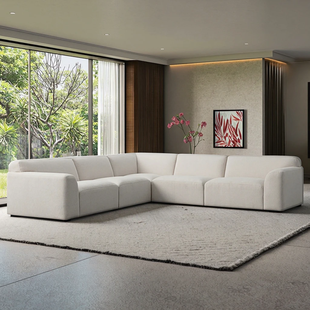 Modern Five-Piece Corner Sectional Set for Hotel & Villa Living Room Wood Fabric Material With Sponge Filling