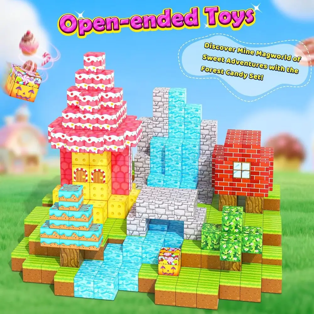 Magnetische Bausteine – 200-teiliges Mine-Magnet-Weltwald-Bonbon-Set für Kleinkinder, Lernen und Spielen im Freien für Kinder im Alter von 3–8 Jahren