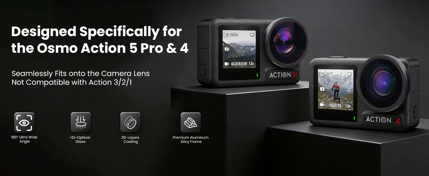 Gehweg 185 ° Weitwinkelobjektiv für DJI Osmo Action5 Pro/4 Osmo Action FOV Boost Lens HD Optisches Glasobjektiv Kamerazubehör – Detail 3