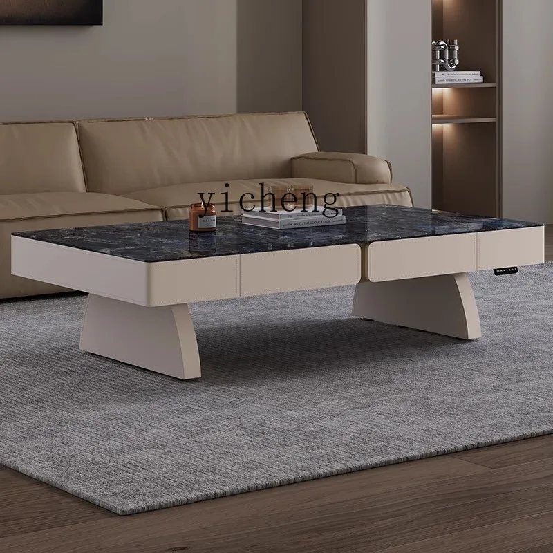 

XL saddle leather electric lifting coffee table dining table modern simple smart rock slab coffee table